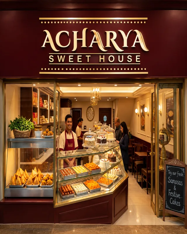 Acharya Sweet House sweets counter